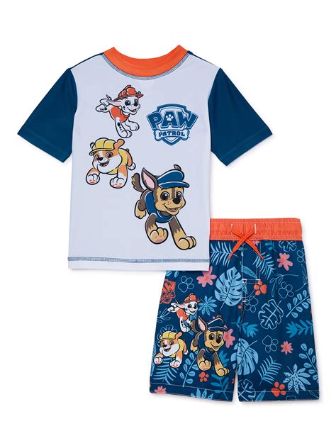 Paw Patrol Toddler Boys Short Sleeve Rashguard And Swim Shorts With Upf