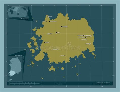 Jeollanam Do South Korea Solid Labelled Points Of Cities Stock