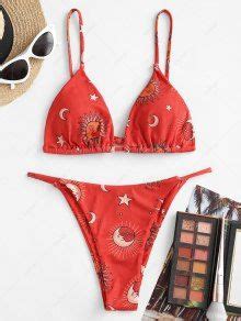 32 OFF 2021 ZAFUL Ribbed Sun And Moon Tanga Bikini Swimwear In DEEP