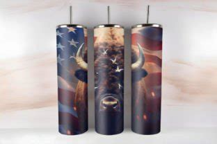 D American Flag Bison Tumbler Wrap Graphic By Mirteez Creative Fabrica