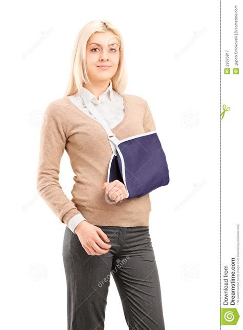 Young Woman With A Broken Arm Wearing Arm Brace Stock Image Image Of