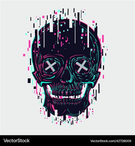 Skull Glitch Style Royalty Free Vector Image Vectorstock