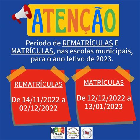 Calendário De Matriculas E Rematrículas Na Rede Municipal De Ensino