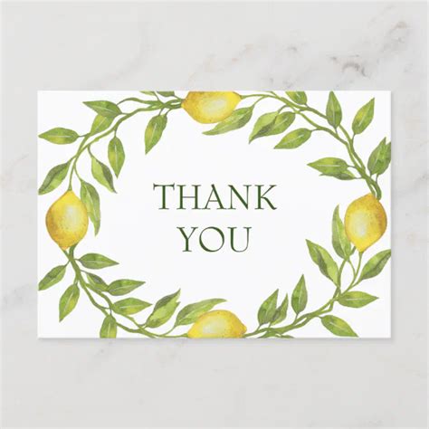 Elegant Lemons Watercolor Greenery Thank You Card Zazzle