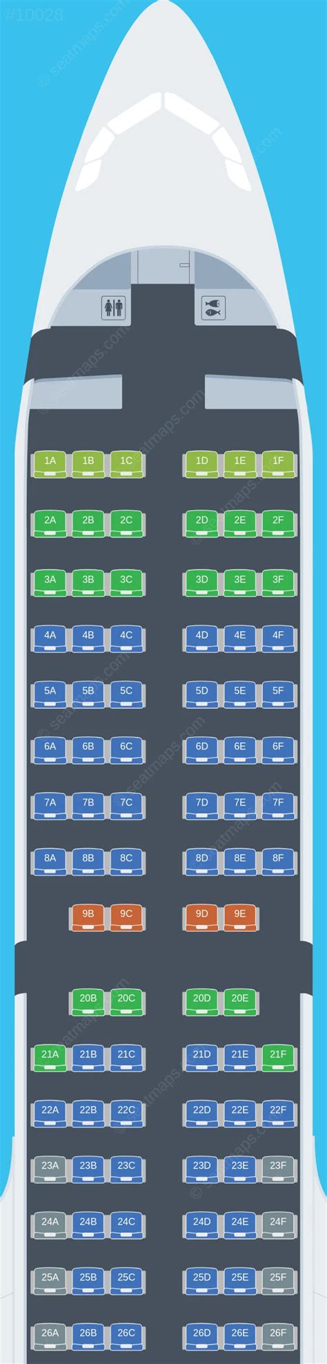 Seat map of PLAY Airbus A321neo aircraft