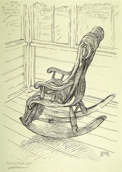 Rocking Chair Original Handmade Ink Drawing By Terracottalight