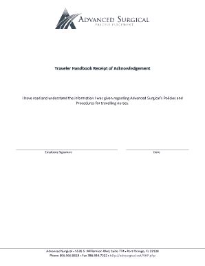 Fillable Online Advsurgical Traveler Handbook Receipt Of