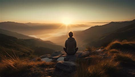 One Person Meditating On Top Of Mountain Peak Praying Generated By Ai