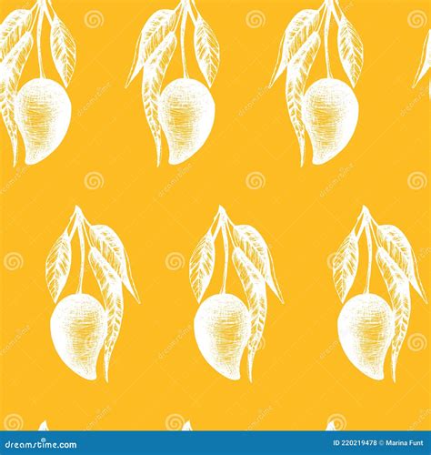 Vector Seamless Pattern With Mango Fruits On A Warm Yellow Background