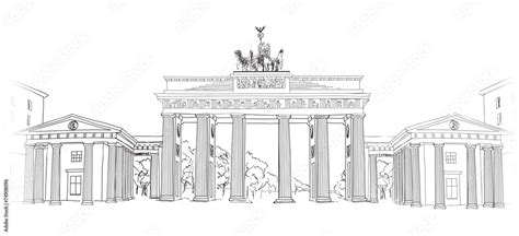 The Brandenburg Gate Berlin Arch Symbol Hand Drawn Pencil Sketch