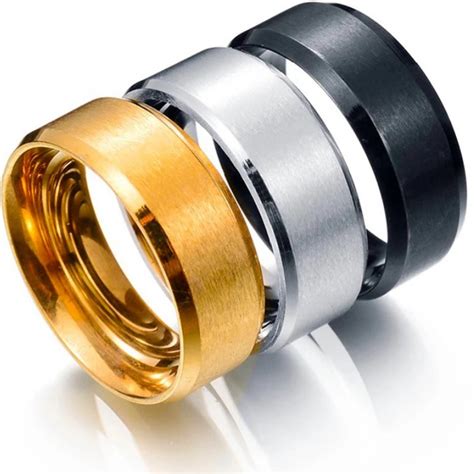 Anel Preto Dourado ou Prateado 6mm ou 8mm Liso Fosco Aço Titânio