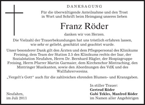 Traueranzeigen von Franz Röder trauer merkur de