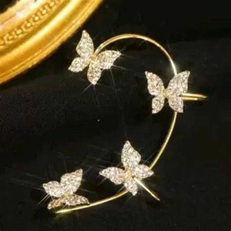 Silver Plated Metal Butterfly Ear Clips Without Piercing For Women