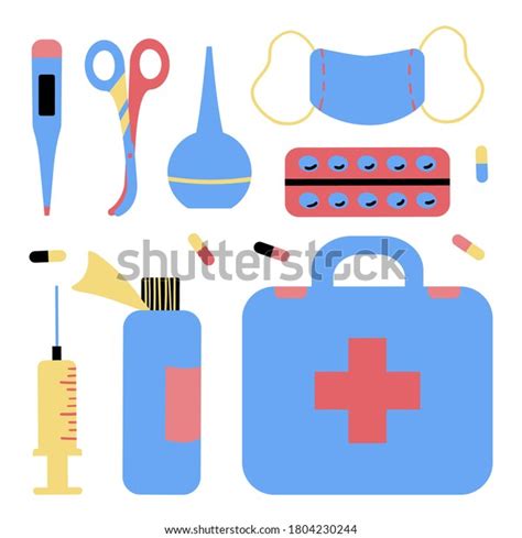 First Aid Kit Set Objects Medical Stock Vector Royalty Free