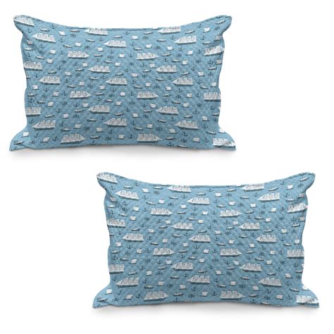 Anchor Quilted Pillowcover Set Of 2 Ships Boats And Helms Cartoon