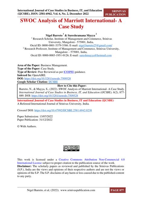 Pdf Swoc Analysis Of Marriott International A Case Study