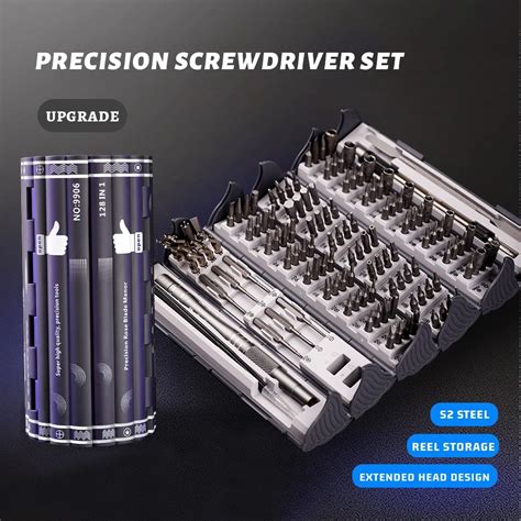 128 In 1 Precision Screwdriver Set Reel Storage Design S2 Steel Material Magnetic Torx Hex