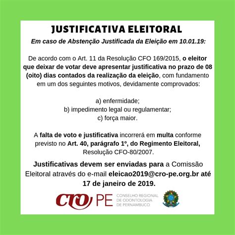 Justificativa Eleitoral Em Caso De Absten O Justificada Da Elei O Em