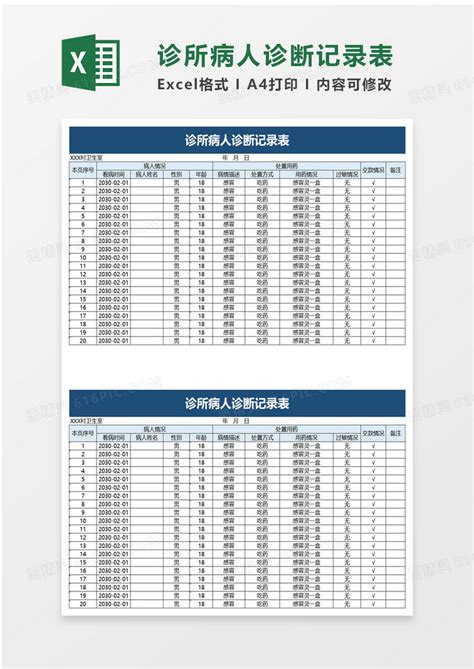 诊所病人诊断护理记录表word模板excel模板免费下载编号14xbqq5rv图精灵