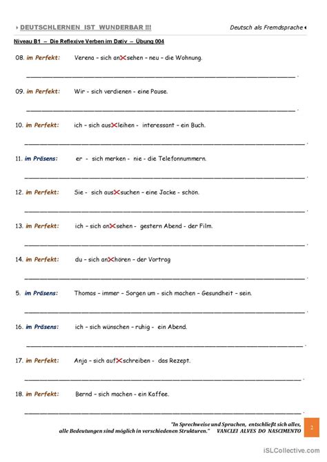 B1 Reflexive Verben im Dativ Übu English ESL worksheets pdf doc