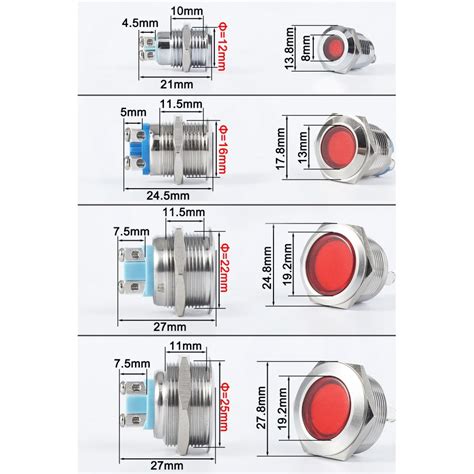 12mm 6V Sárga 1db LED Fém Figyelmeztető jelző lámpa Vízálló