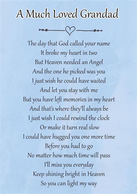 To A Loving Grandad Memorial Graveside Funeral Poem Keepsake Card