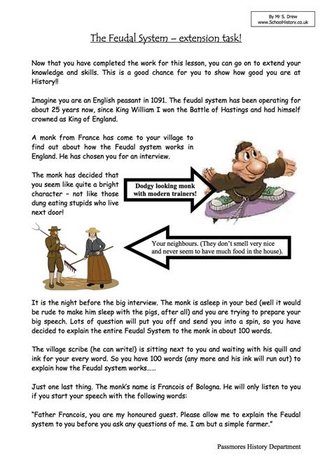 The Feudal System Extension Task Worksheet Year 7