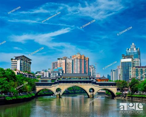 Famous Landmark Of Chengdue Anshun Bridge Over Jin River Chengdue