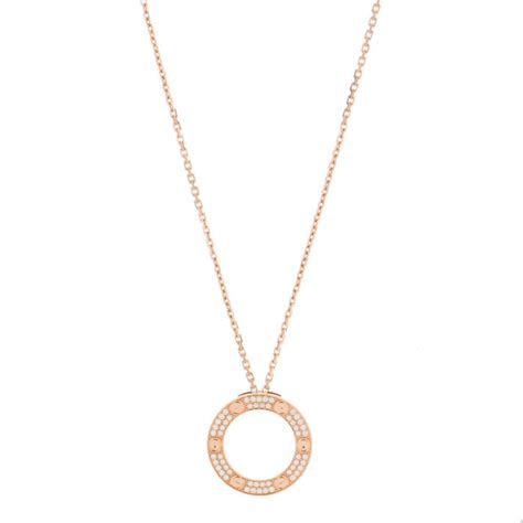 CARTIER 18K Pink Gold Diamond LOVE Paved Necklace 1176092 | FASHIONPHILE