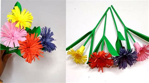 How To Make Beautiful Stick Paper Flower Making Beautiful Paper