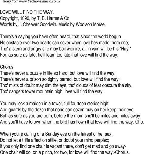 Old Time Song Lyrics for 29 Love Will Find The Way