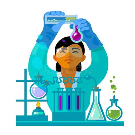 Scienziato Femminile Con Le Provette Assistente Di Laboratorio Che