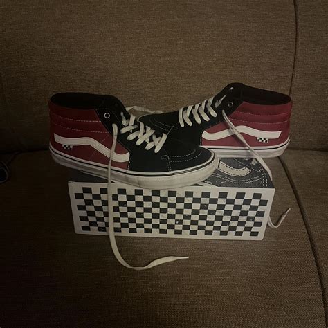 Black And Red Vans Mid Top Size Depop