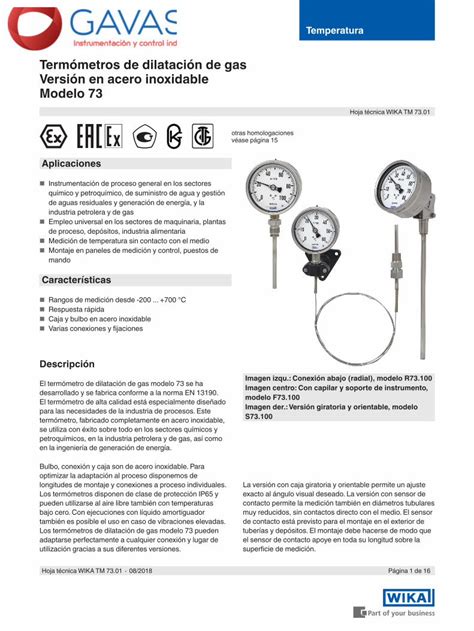 PDF Termómetros de dilatación de gas Versión en acero inoxidable