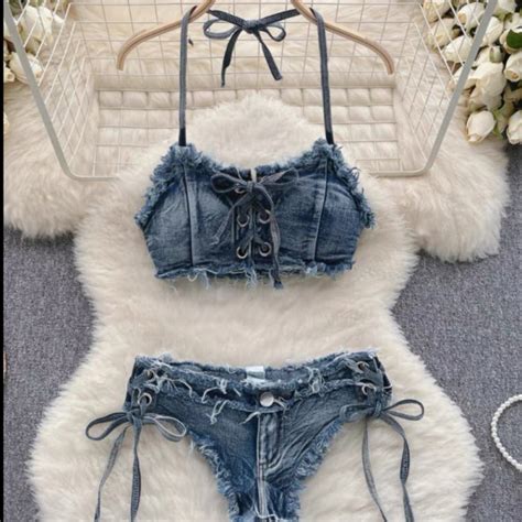 Jual Lingerie Sexy Bra Jeans G String Temptation Hot Set Bikini Denim B New Best Quality Asli