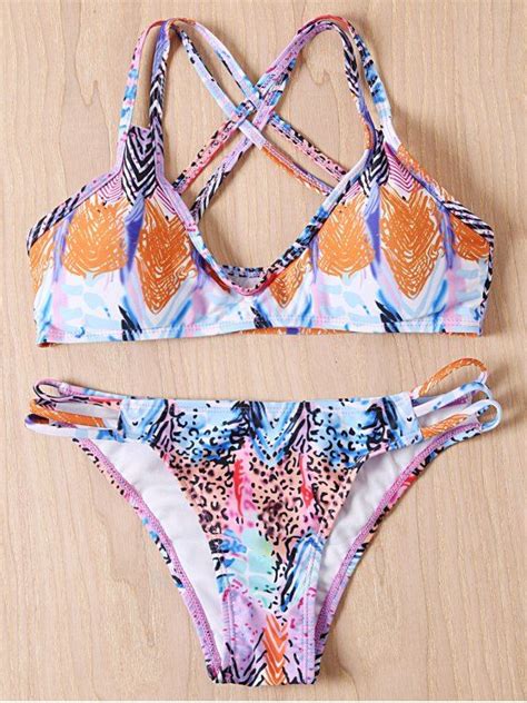 15 OFF 2021 Crossed Printed Bikini Set In COLORMIX ZAFUL