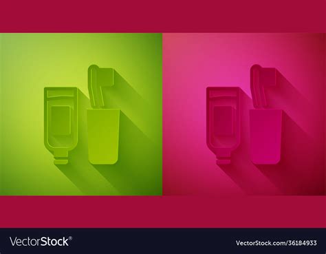 Paper Cut Toothbrush And Tube Toothpaste Icon Vector Image