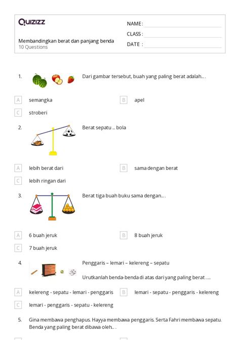 50 Lembar Kerja Membandingkan Panjang Untuk Kelas 1 Di Quizizz Gratis And Dapat Dicetak