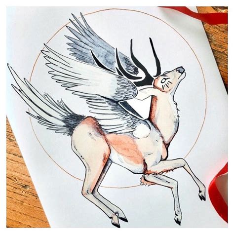 Hand Finished Peryton Mythical Creature Watercolour PRINT - Etsy