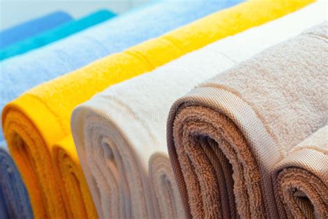 Colorful Folded Towels Stack Closeup Picture Stock Image - Image of ...