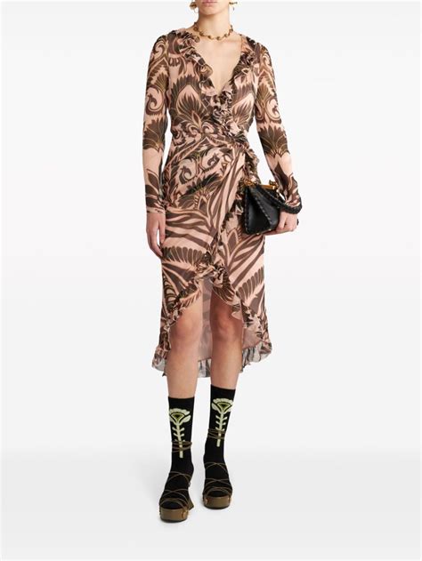 ETRO Graphic Print Silk Dress Brown FARFETCH