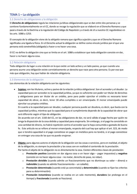 Apuntes Civil Ii Completos Tema 1 La Obligación 1 Derecho De Obligaciones Y La Obligación El