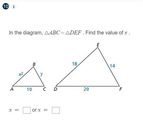 Solved 10i In The Diagram Aabc ~ Adef Find The Value Of X