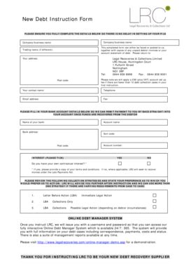 Fillable Online Instruction Form PDF 89Kb Debt Collection