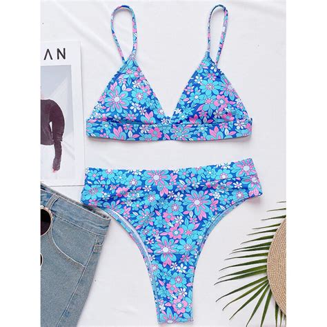 Micendy Floral Bikinis ropa de baño de mujer Bikini de cintura alta