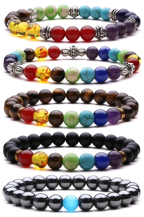 J Fée 7 Chakras Stretch Bracelets Solar System Chakra for Healing