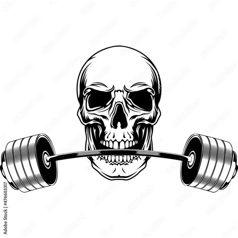 Gym Logo Svg Design With A Skull With A Barbell Gym Decal Emblem Sign Print Poster Stock