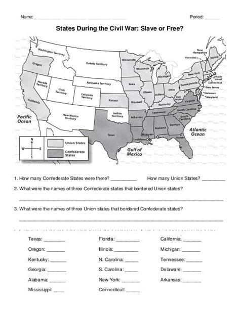 Civil War Printable Worksheets