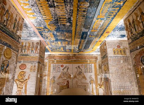 Colorful Hieroglyphics And Mural Paintings In Egyptian Pharaoh Ramses