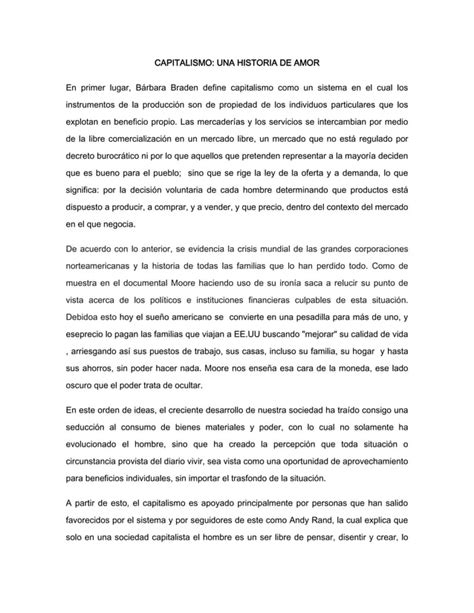 Ensayo Capitalismo Una Historia De Amor Pdf